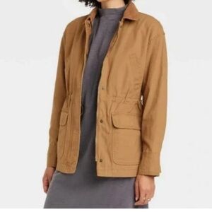 Tan Brown Corduroy Collar Utility Jacket